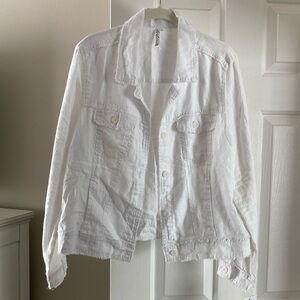 Linen White Relaxed Fit Jean Jacket with Textured Fabric